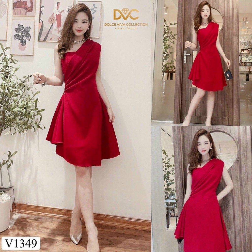 Đầm xòe lệch vai đính ngọc