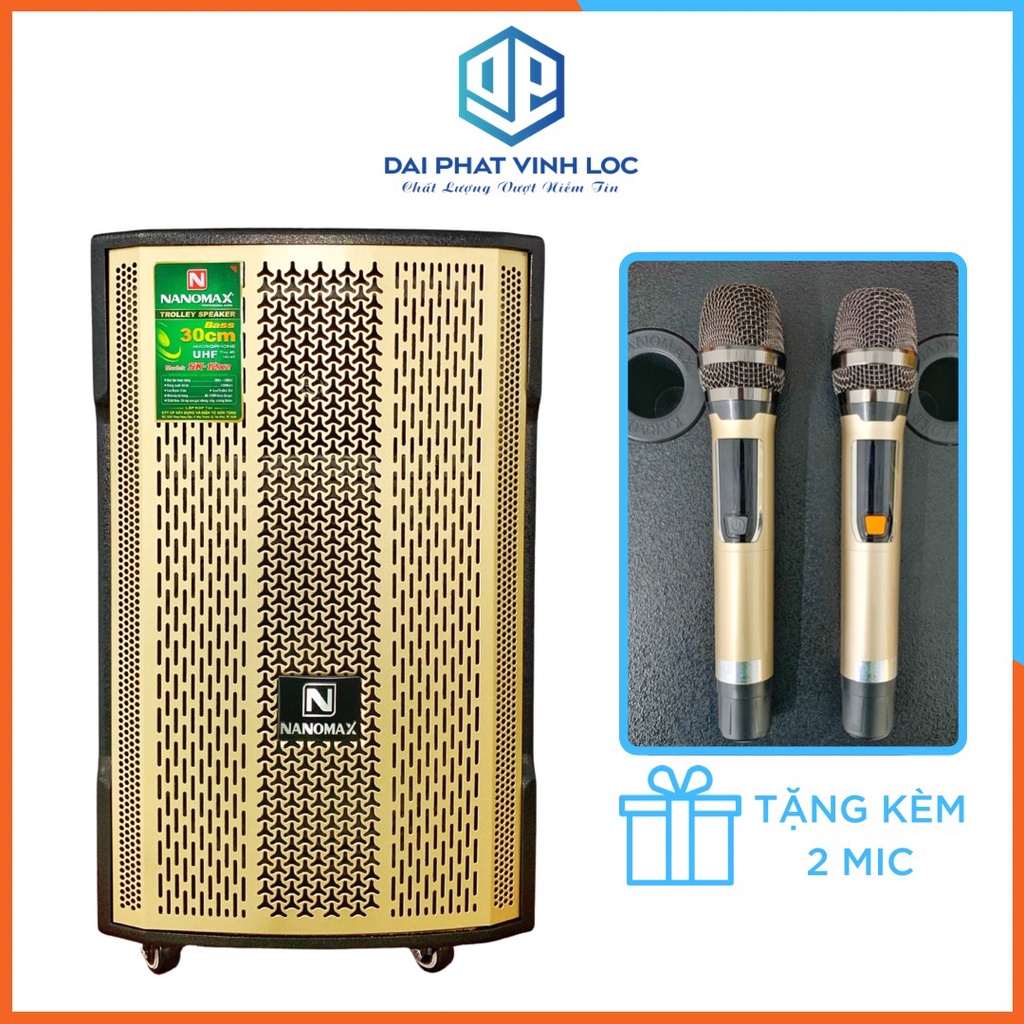 Loa Kéo Karaoke Nanomax SK-12X2 3 Tấc Đọc Được USB Thẻ Nhớ Công Suất Tối Đa 420W Thiết Kế Sang Trọng Tặng Kèm 2 Mic