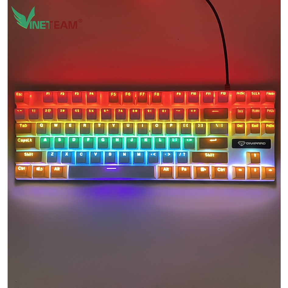 Bàn phím cơ DIVIPARD 87 phím, bàn phím máy tính chơi game có dây Led RGB 30 Chế Độ Khác Nhau -DC4762