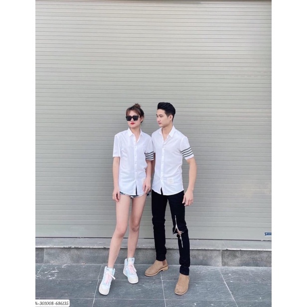 [XẢ KHO] Sơ Mi Thom Browne , Áo Sơ Mi 3 Sọc Thom Browne Cộc Tay Hot Cao Cấp Ảnh Thật(Hàng Sẵn)