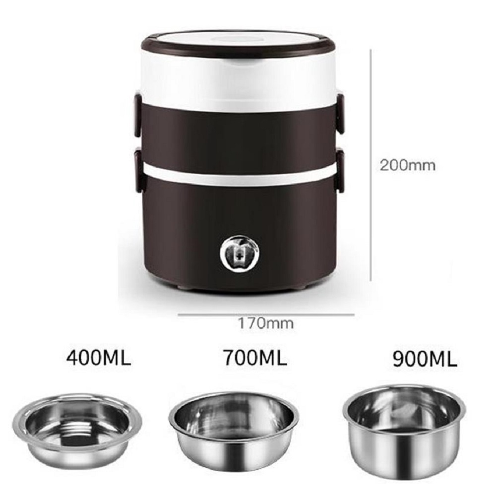 [Hộp cơm cắm điện giữ nhiệt 3 ngăn inox 304 cao cấp giúp hâm nóng thức ăn tiện dụng