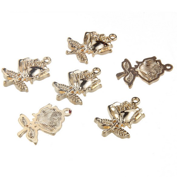 Bộ 5 Mặt Dây Chuyền Bạc / Vàng Hồng Hình Hoa Hồng 25 * 17mm