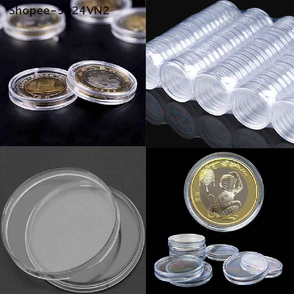 Set 10 Hộp Tròn Trong Suốt Đựng Tiền Xu 35mm