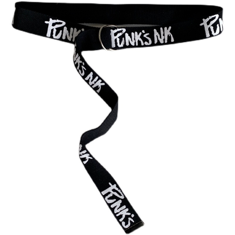 Thắt Lưng Vải Canvas Phối Hai Khóa Tròn In Chữ Graffiti Thời Trang Cá Tính