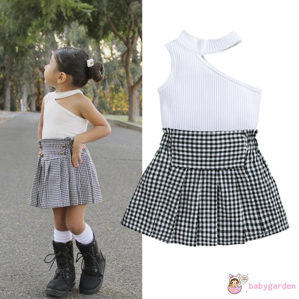 Bộ Áo Không Tay Màu Trơn + Chân Váy Lưng Cao Dành Cho Bé Gái 3 Tháng Tuổi