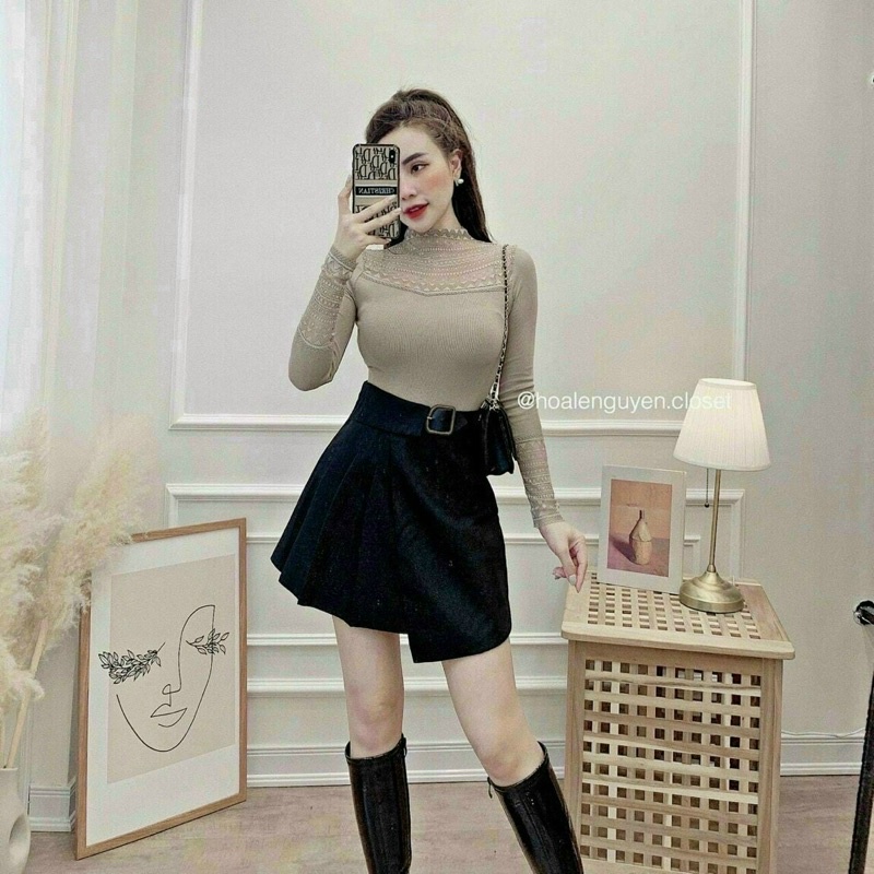 Áo giữ nhiệt nữ cổ 3 phân viền ren có hộp hàng cao cấp siêu co giãn, mặc thoải mái-Kho Sỉ Mai Xuân