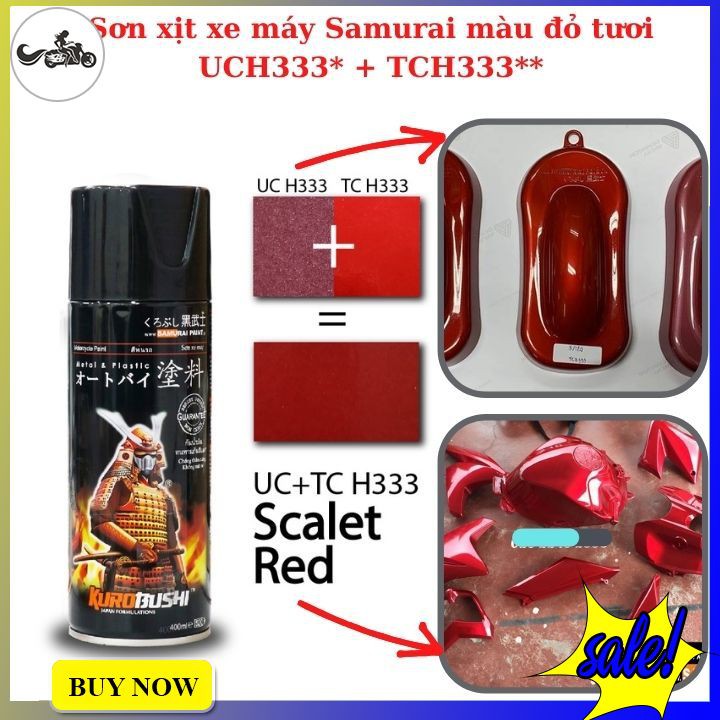 Sơn xịt samurai màu đỏ tươi sử dụng hệ thống màu 2 lớp honda UCH333* + TCH333**