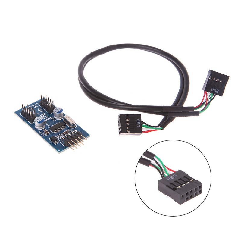 Dây Cáp Tăng Cường Chip Đôi PCB 9 Pin USB 2.0 Sang Dual 9 Pin Cho Vỏ Máy Tính