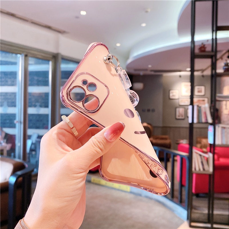 Ốp Điện Thoại Dẻo In Hình Mặt Cười Mạ Sang Trọng Có Dây Đeo Tay Cho iPhone 13 11 Pro 12 Mini 7 8 Plus X XR XS Max SE2