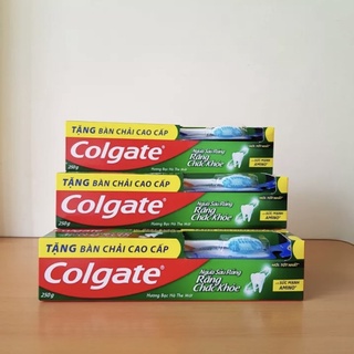 COMBO 3 TUÝP kem đánh răng Colgate ngừa sâu răng răng chắc khỏe 250g, tặng bàn chải cao cấp