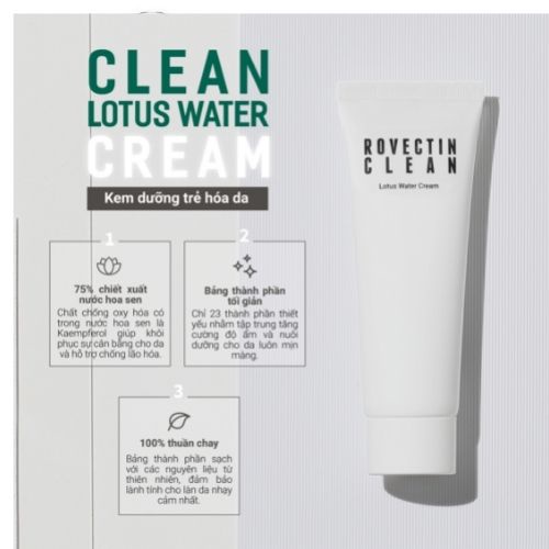 Kem dưỡng hoa sen trẻ hóa da Rovectin Clean Lotus Water Cream