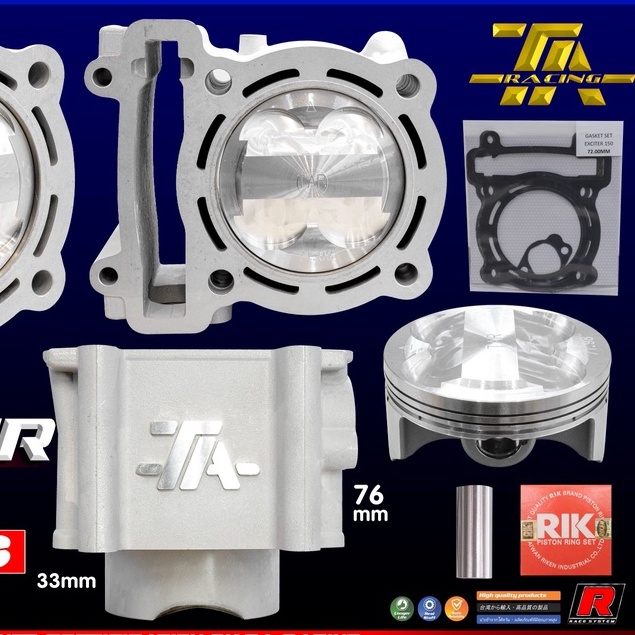 LÒNG KIẾNG + PISTON BẠC  TA RACING XE  EXCITER 135/150 65 - 68 - 72 MM / CHÂN 33 / thân 76