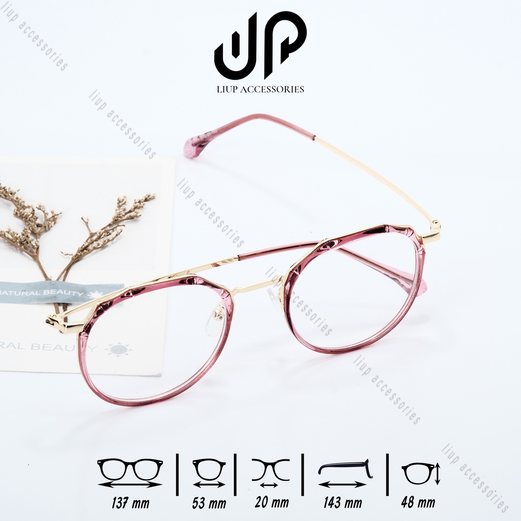 Gọng kính cận nam nữ mắt tròn đa giác Liup Eyewear 8854 thiết kế độc đáo, cá tính, mắt phối nhựa và kim loại