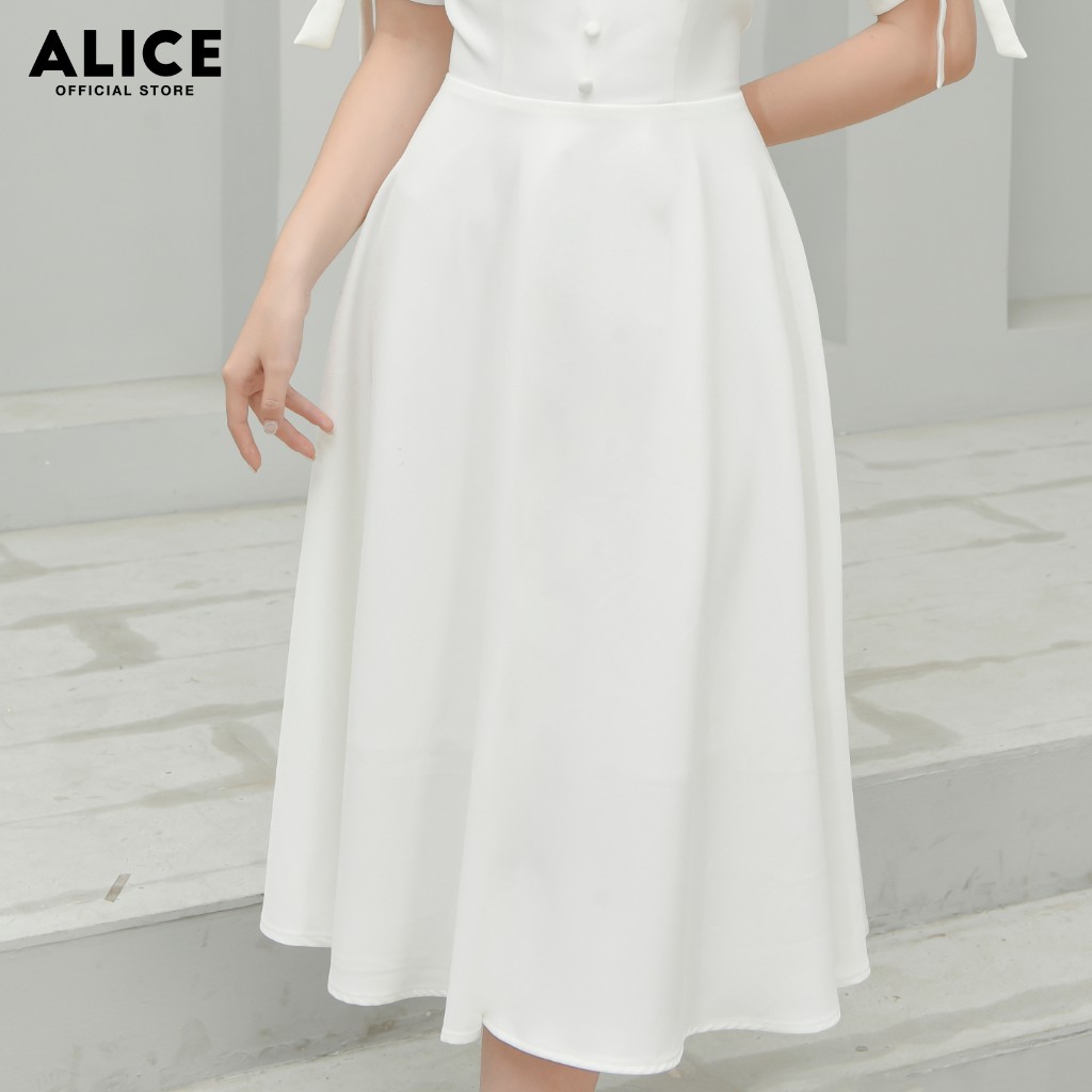 Đầm Thiết Kế Trắng Dự Tiệc ALICE Dáng Xòe Xếp Ly Cổ Vuông Tay Bồng Thắt Nơ Đính Cúc Ngực Trang Trí Thanh Lịch V678 | BigBuy360 - bigbuy360.vn