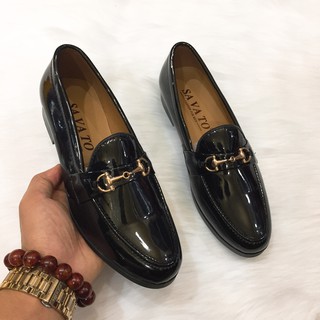 Giầy  tây giày lười nam hàn quốc da bóng đai kim loại vàng