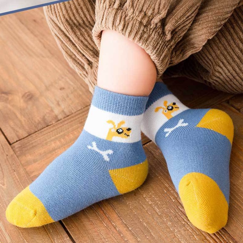 Set 5 đôi vớ KokoroCare MF-03 cotton cổ cao vừa in họa tiết hoạt hình dễ thương cho bé 1-8 tuổi size S/ M/ L