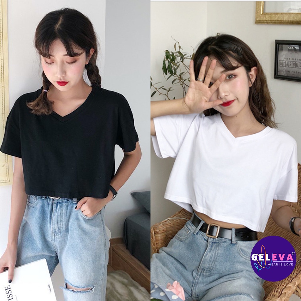 Áo croptop nữ thun tay ngắn form rộng kiểu ulzzang đẹp, áo phông nữ polo croptop crt crop top body đen trắng Geleva G54 | WebRaoVat - webraovat.net.vn