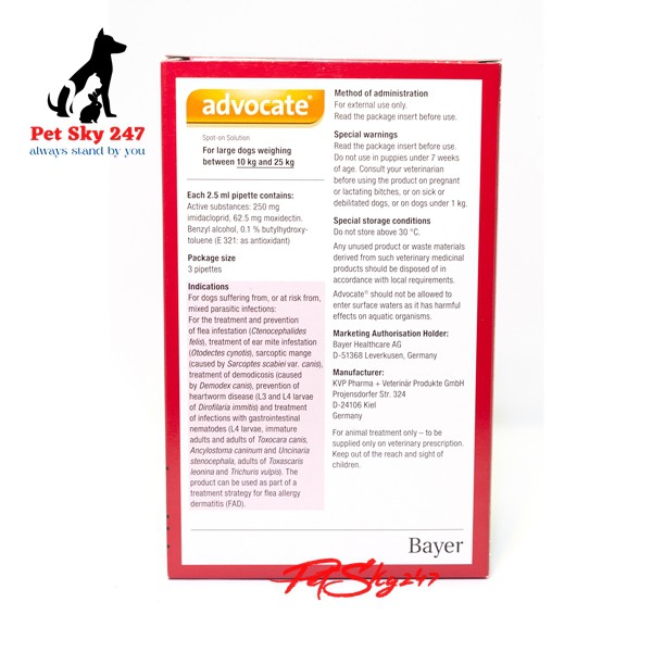 Tuýp Bayer Advocate - Nhỏ Gáy Trị Ký Sinh Trùng Cho Chó 10-25kg/1 Tuýp