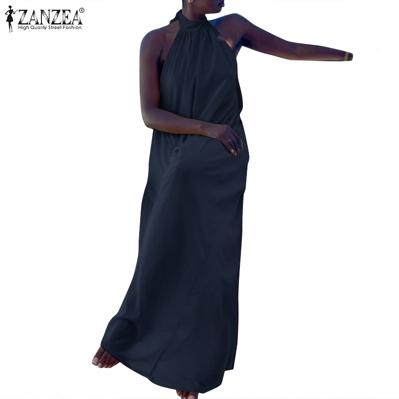 Đầm maxi Zanzea thắt dây màu trơn thời trang dành cho nữ