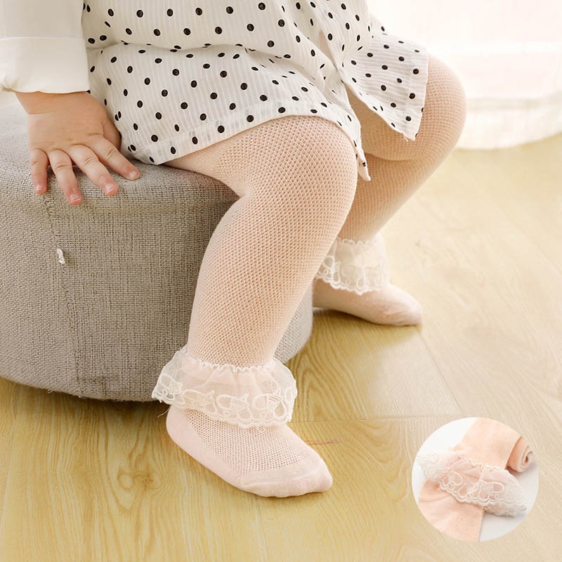 Quần Tất Lưới Cotton Mềm Mại Đính Nơ Cho Bé Gái