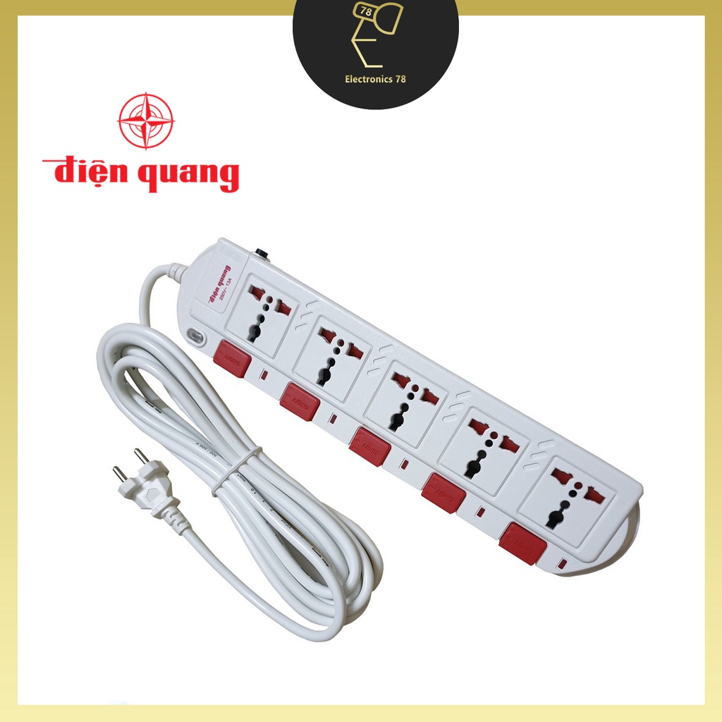 Ổ cắm cao cấp 5 lỗ - 3 chấu có công tắc Điện Quang