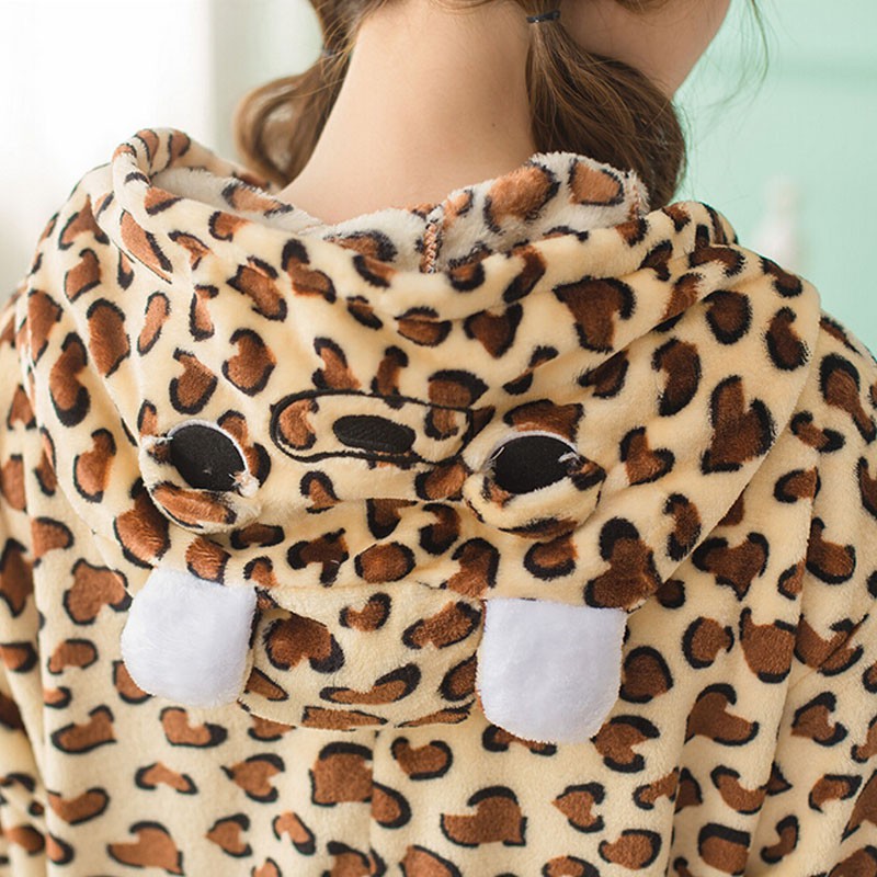 Leopard Kigurumi Onesie Adult Women Man Pajama Anime Cosplay Animal Costume Party Jumpsuit Halloween Allover Onepiece