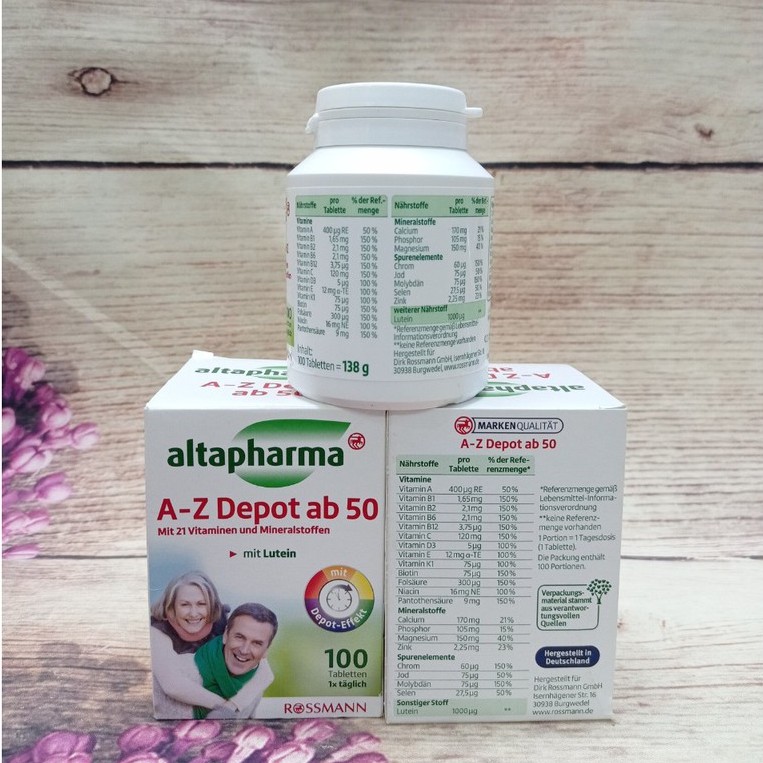 Viên uống vitamin tổng hợp cho người già Altapharma A-Z depot ab 50, 100 viên | BigBuy360 - bigbuy360.vn