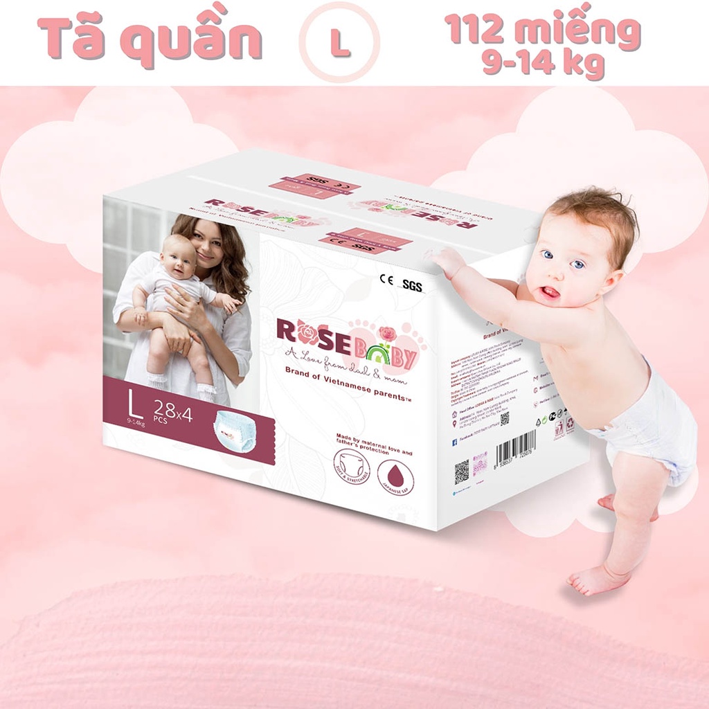 Thùng Bỉm Quần ROSE BABY Size L (112 miếng)
