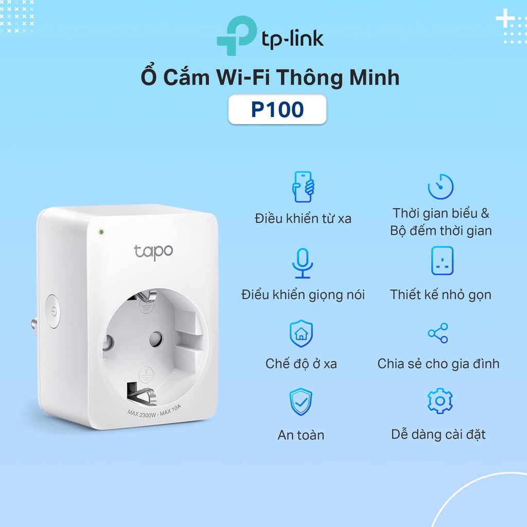 [Hỏa Tốc - HCM] Ổ Cắm Điện Wifi Thông Minh TP-Link Tapo P100 | Hàng Chính Hãng | Bảo Hành 24 Tháng | Ngoc Vien Store