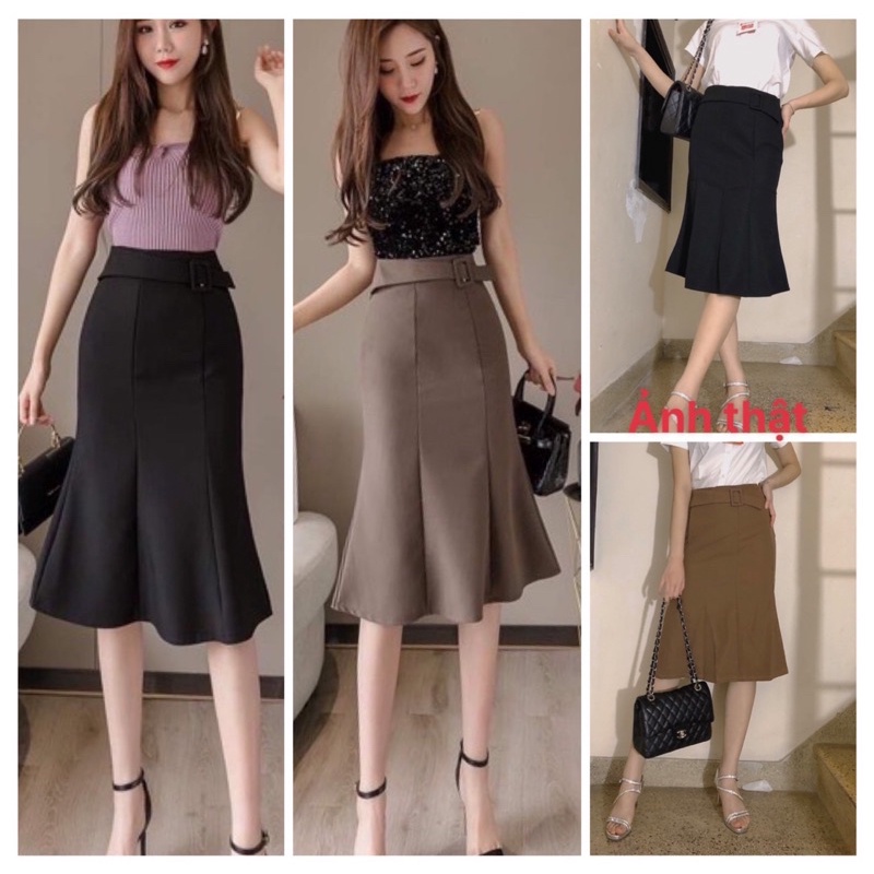 Chân váy công sở tuyết mưa nơ eo, chân váy đuôi cá chất đẹp dáng sẵn hàng tại shop _ảnh thật