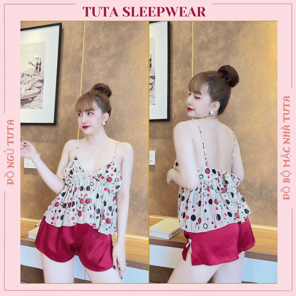 Bộ đồ ngủ nữ sexy 2 dây TUTA bộ ngủ lụa chiffon cao cấp - MK02