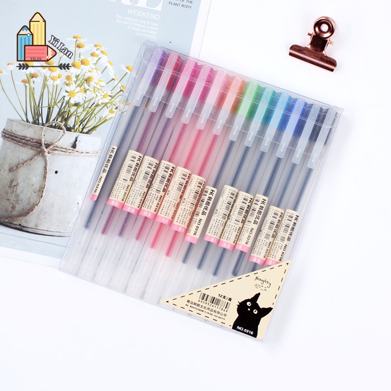 MUJI Set 12 Bút Gel Thiết Kế Xinh Xắn Tiện Dụng