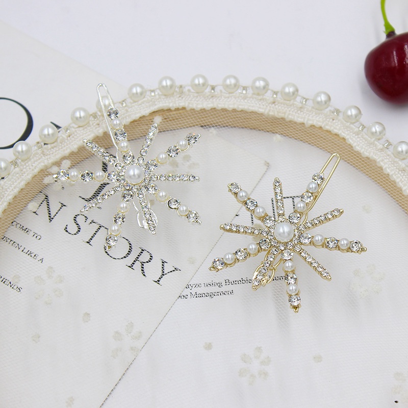 Kẹp Tóc Hình Bông Tuyết Đính Đá / Ngọc Trai Nhân Tạo Phong Cách Hàn Quốc Thời Trang