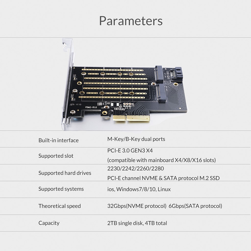 Card chuyển SSD M2 NVMe sang PCIe 3.0 X4 X16 ORICO PSM2 PDM2 | Adapter M.2 to PCI-E Expansion Card