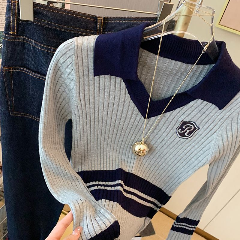 Áo Thun polo Dệt Kim Phong Cách Retro Mỹ Thời Trang Mùa Thu Hàng Mới Dành Cho Bạn Nữ