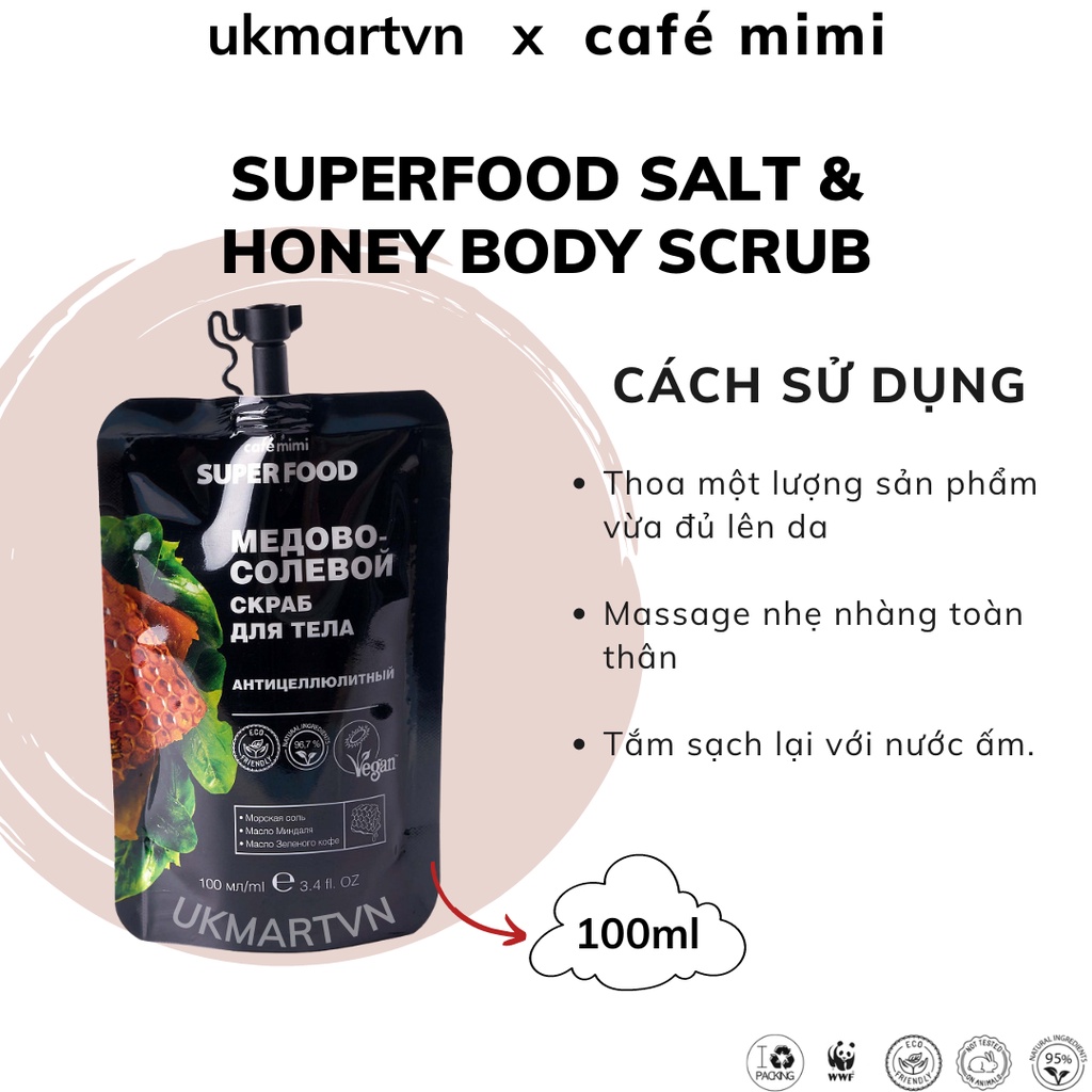 Muối Tẩy Tế Bào Chết Toàn Thân CAFÉ MIMI Chống Mỡ Cứng, Giảm Béo Cơ Thể 100ml