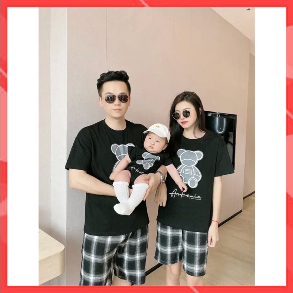 Áo gia đình Familylove - Đồng phục gia đình họa tiết hình gấu cực dễ thương chất liệu cotton 100% co giãn