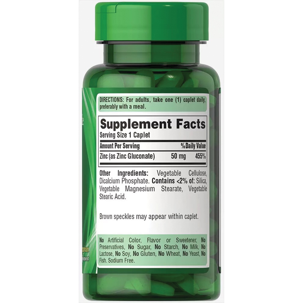 Viên Uống Kẽm Giảm Mụn,  Tăng Sức Đề Kháng Puritan's Pride Zinc Gluconate 50mg 100 Viên