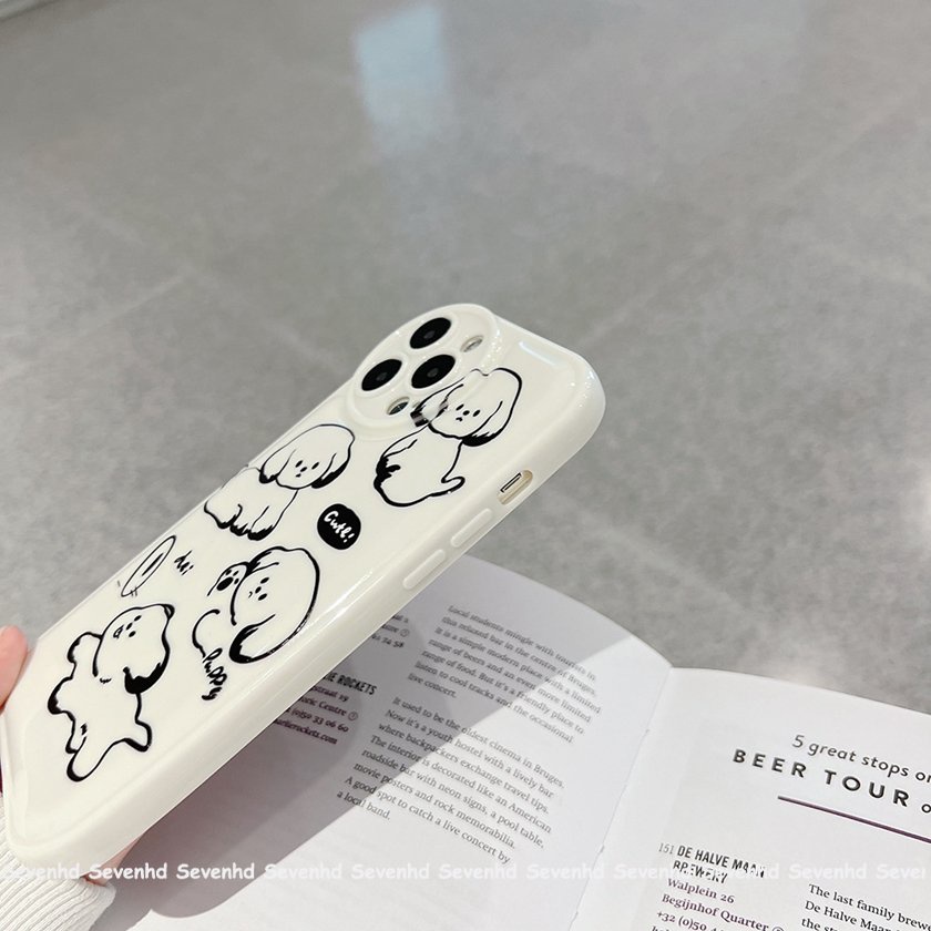 Ốp Điện Thoại Mềm Hình Chú Chó Mắt To Màu Trắng iPhone 14 13 12 11 Pro Max X XR Xs Max 8 7 6 6s Plus SE 2020