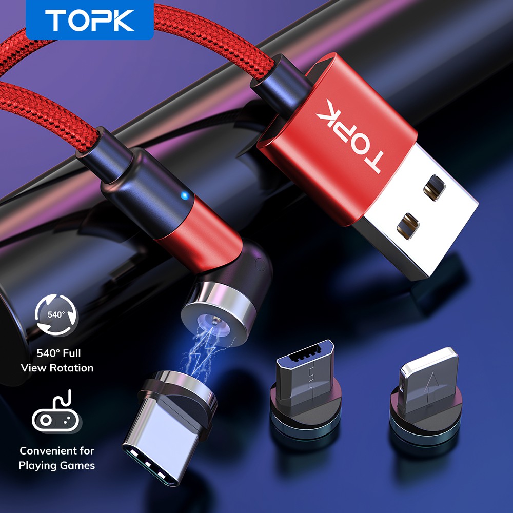 Cáp sạc TOPK AM59 Micro USB/ Type C/ 8-pin có nam châm chất lượng cao