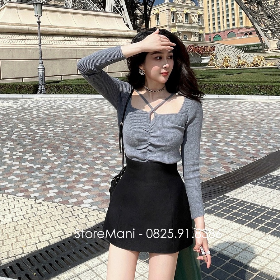 Chân váy chữ a ngắn cạp liền lưng cao có lót trong dáng ôm basic vải tuyết mưa màu đen nâu mặc đi học làm công sở đẹp