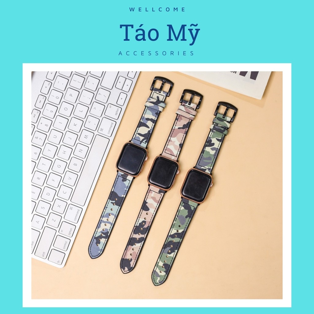 Dây Apple Watch Silicone May Liền Da Hoạ Tiết Camo Lính Chất