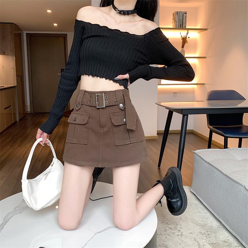 Quần giả váy miniskirt LEEVA phối túi hộp dây nịt cá tính phong cách cho nữ CV041