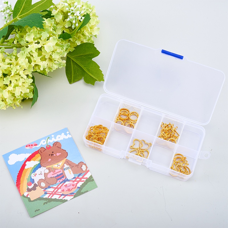 Ready Stock 1 Set Rectangle Clear Transparent 10 Compartments Grid Case Organizer Container Storage Display Package Box 7x13x2.3cm for Jewelry Beads Small Itmes Findings