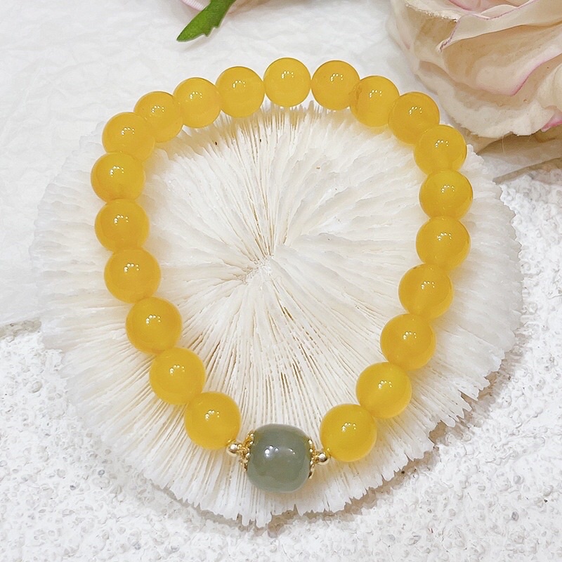 Vòng Tay Đá Màu Vàng Hạt 8ly Thời Trang NTTT22 -  Ngọc Trai Trường Thịnh