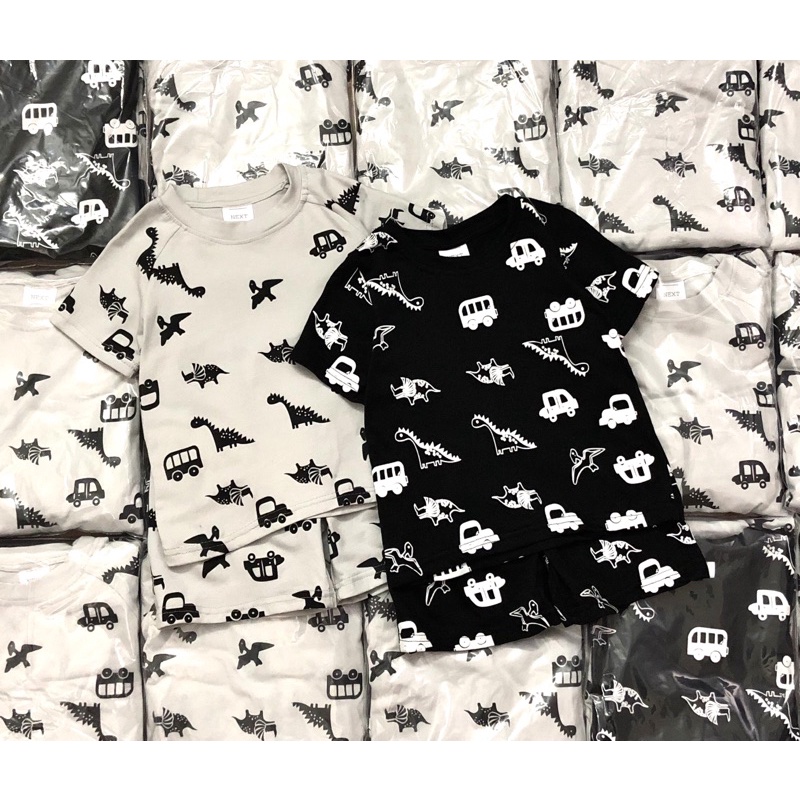 Set 2 bộ short cotton khủng long-ô tô bé trai-MS140