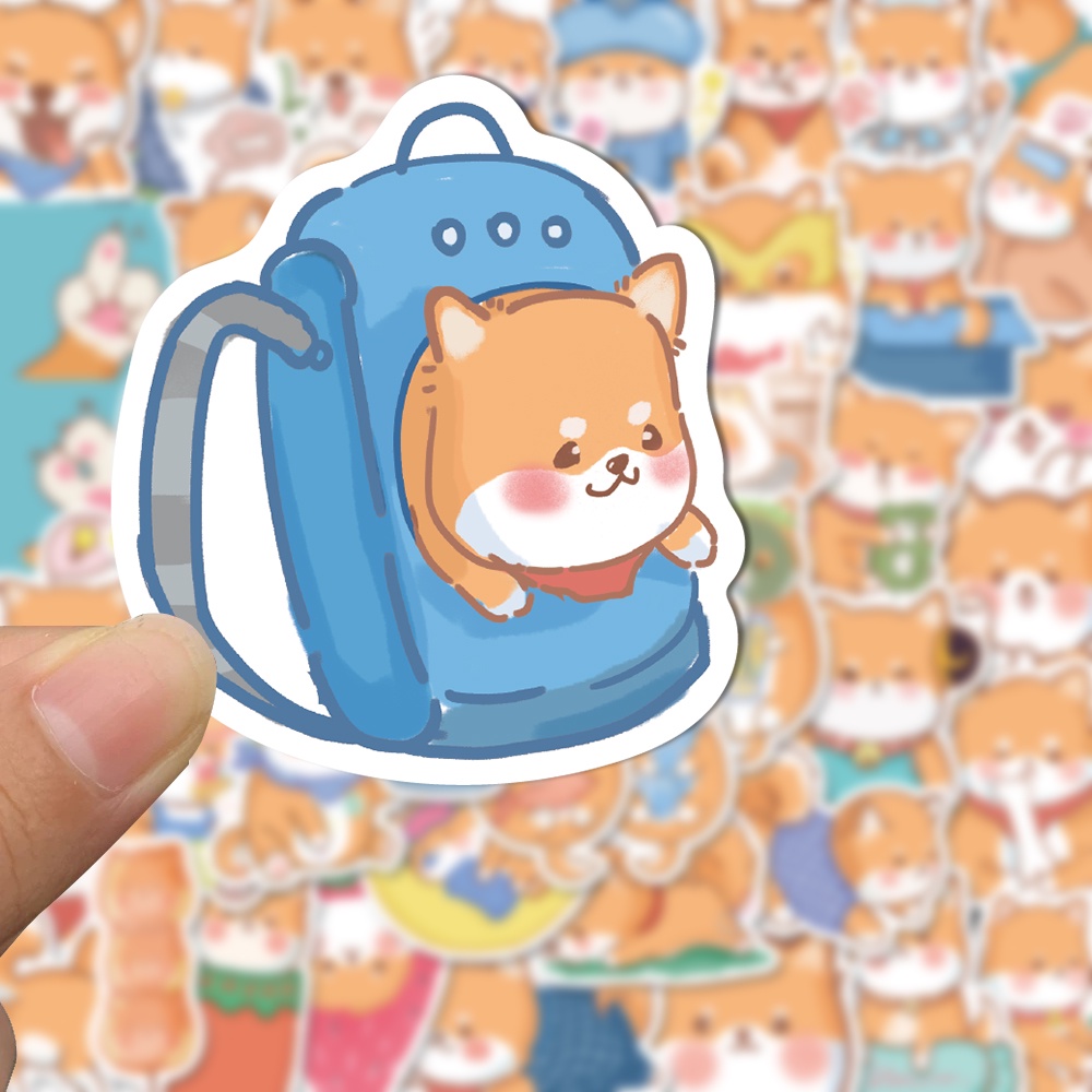 Bộ 50 Miếng Dán Trang Trí Laptop Hình Chó Shiba Hoạt Hình Dễ Thương Chống Thấm Nước Không Cần Đóng Mở