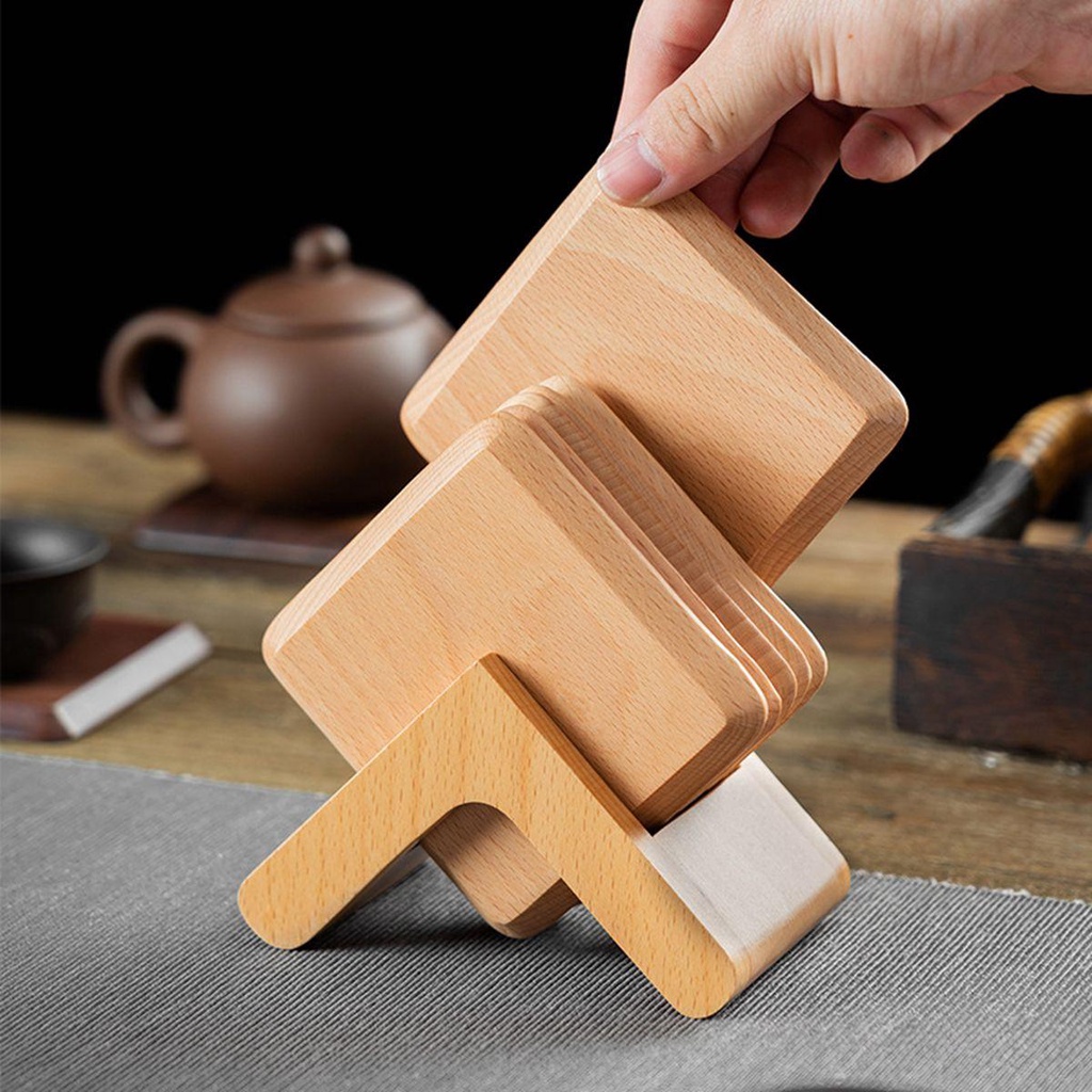 Bộ Giá Đỡ Cốc Nước Bằng Gỗ Tự Nhiên Cách Nhiệt Chống Trượt Tiện Dụng Cho Nhà Bếp
