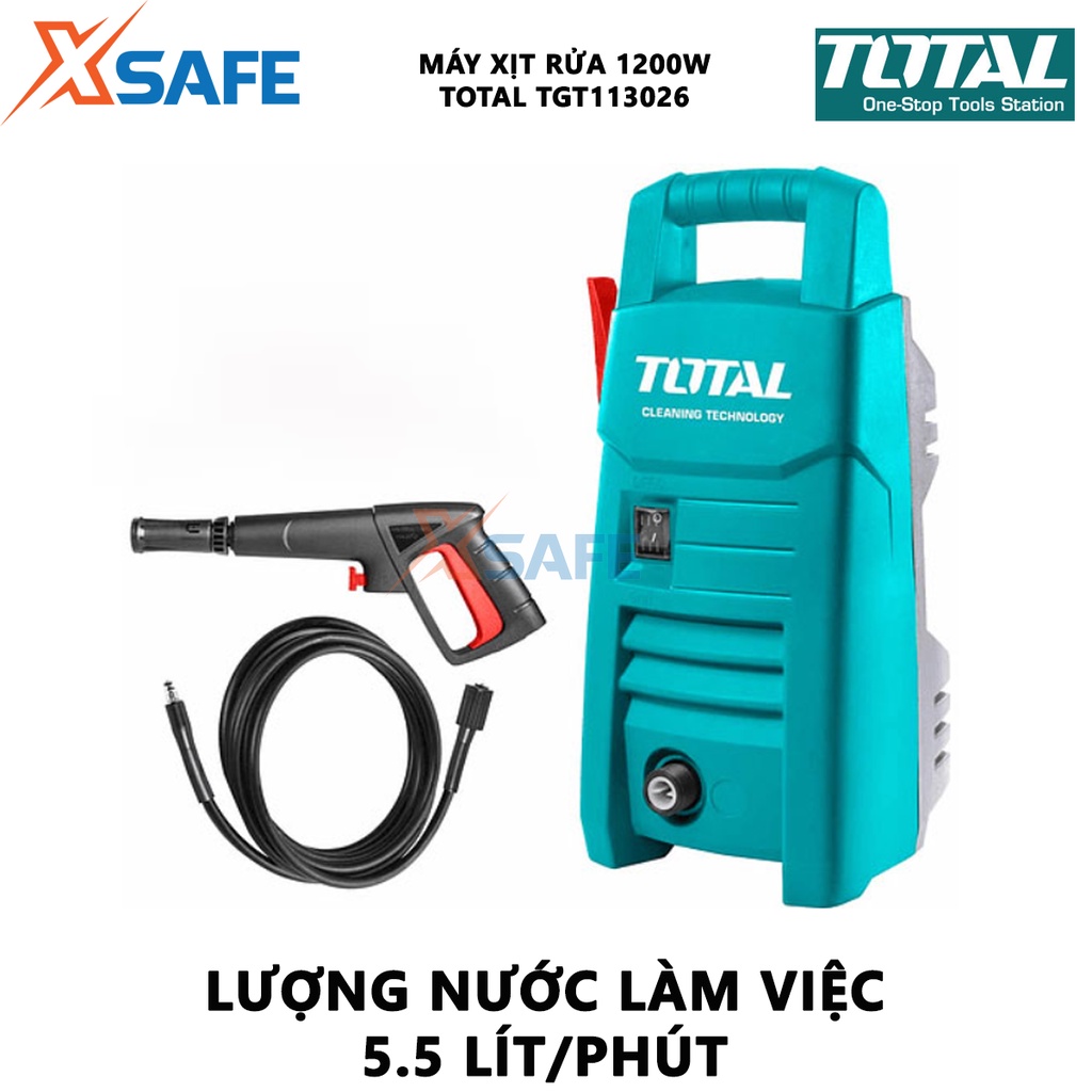 Máy xịt rửa xe cao cấp TOTAL TGT113026 công suất 1200w, điện áp đầu vào 220v, Áp lực tối đa 90Bar (1300 PSI)