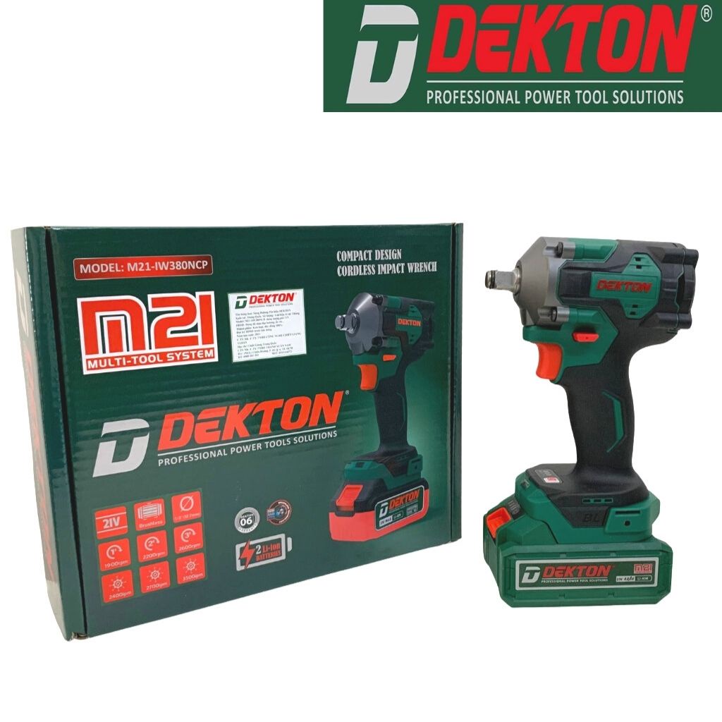 Máy Siết Bulong Dùng Pin Dekton M21-IW380NCP - Lực Siết 380NCP - Motor Brushless - Chân Pin Phổ Thông